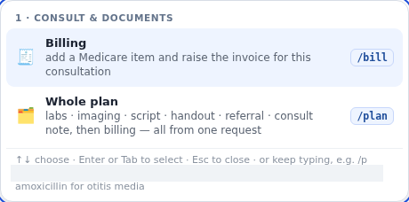 Type /bill and stop.