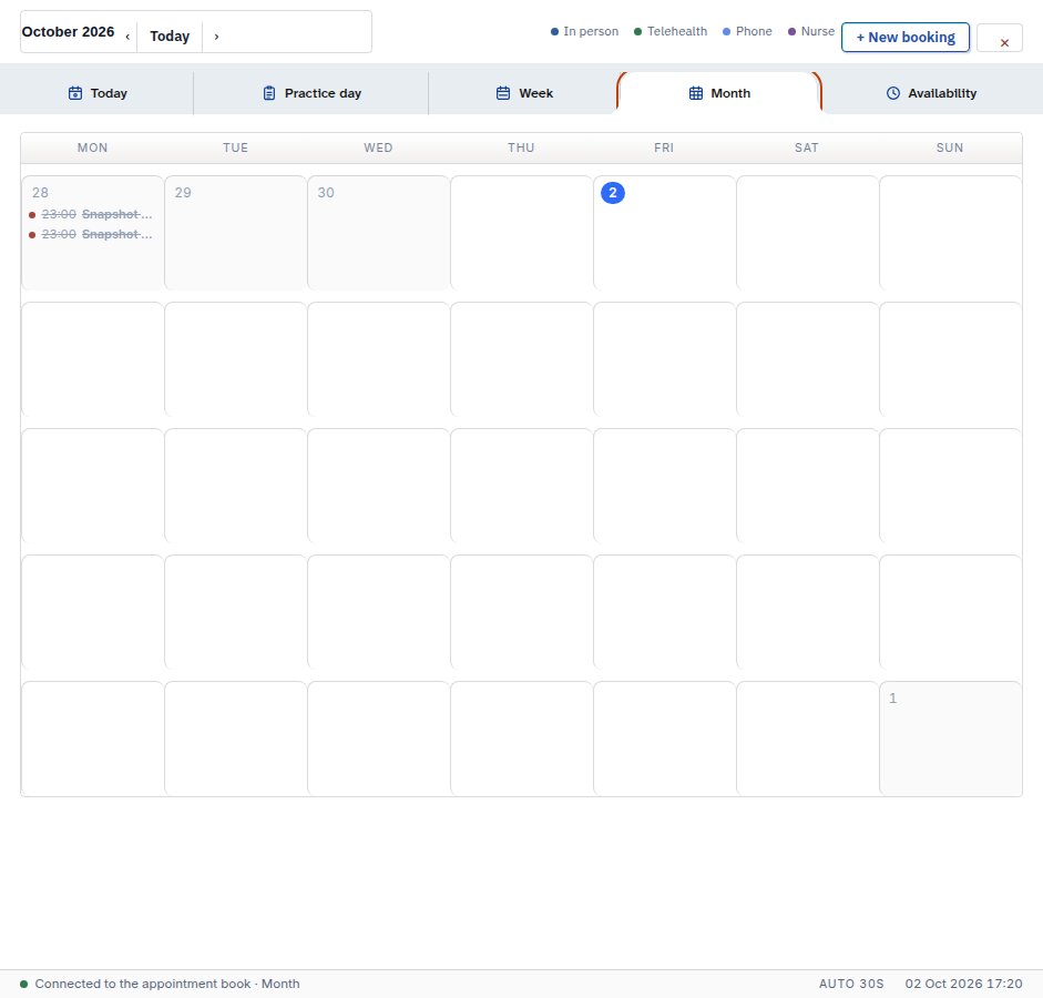 The Month view of the diary