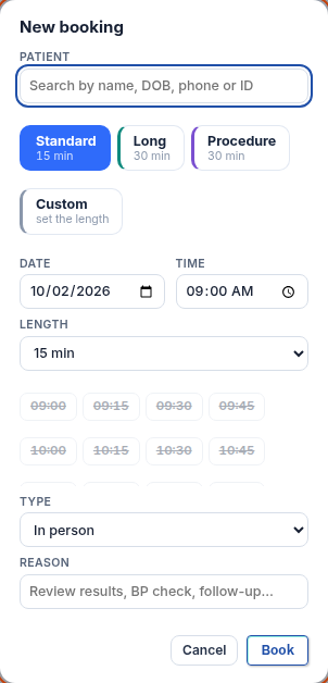 The New booking card on a phone
