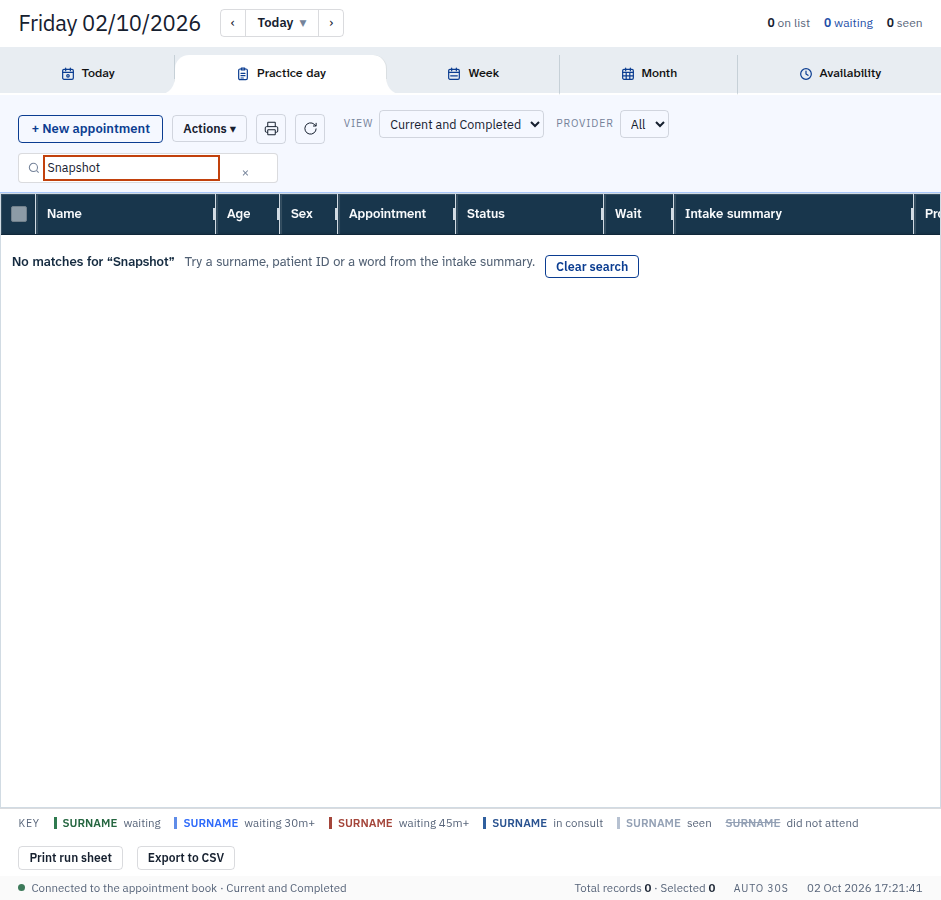 Search the book filtering the day list