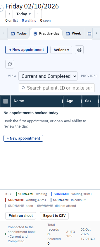 The practice day book on a phone