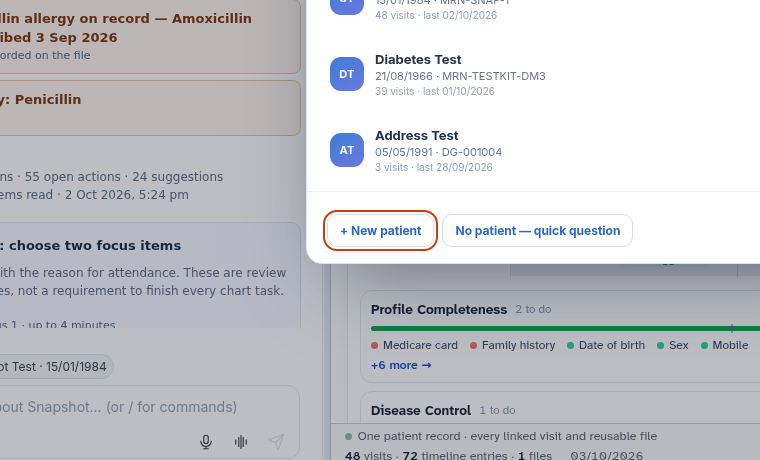 Selecting patient from search results