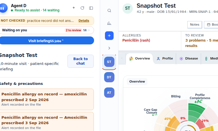 Opening a test patient record