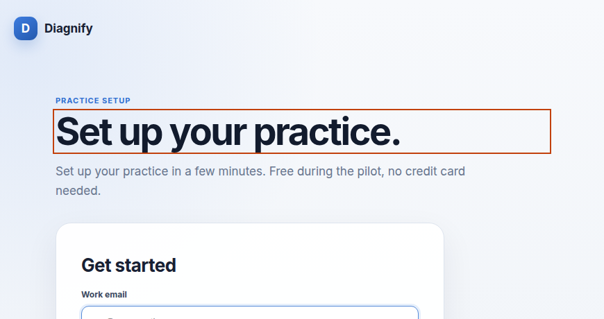 Practice setup email entry