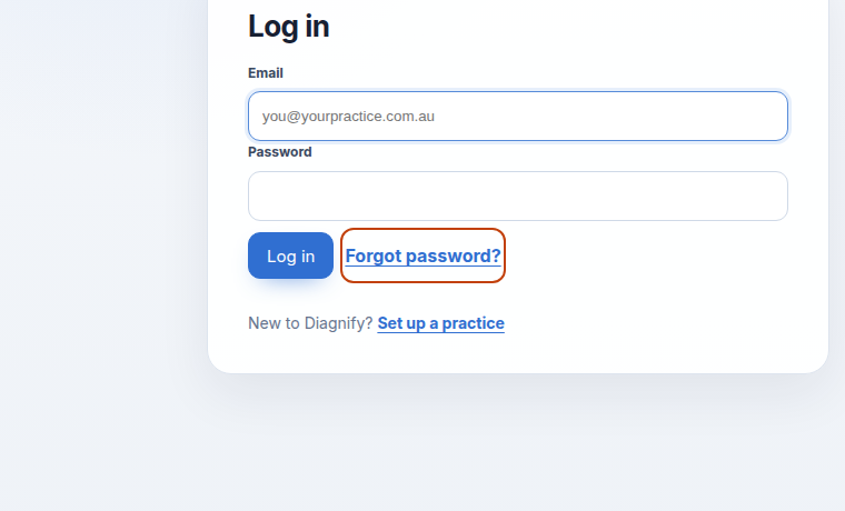 Log in credentials form