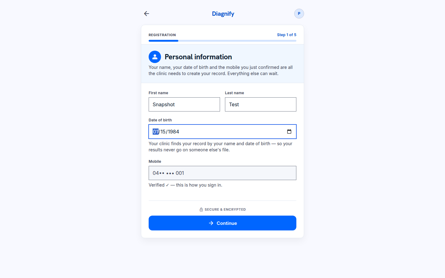 Step 1 of 5, Personal information