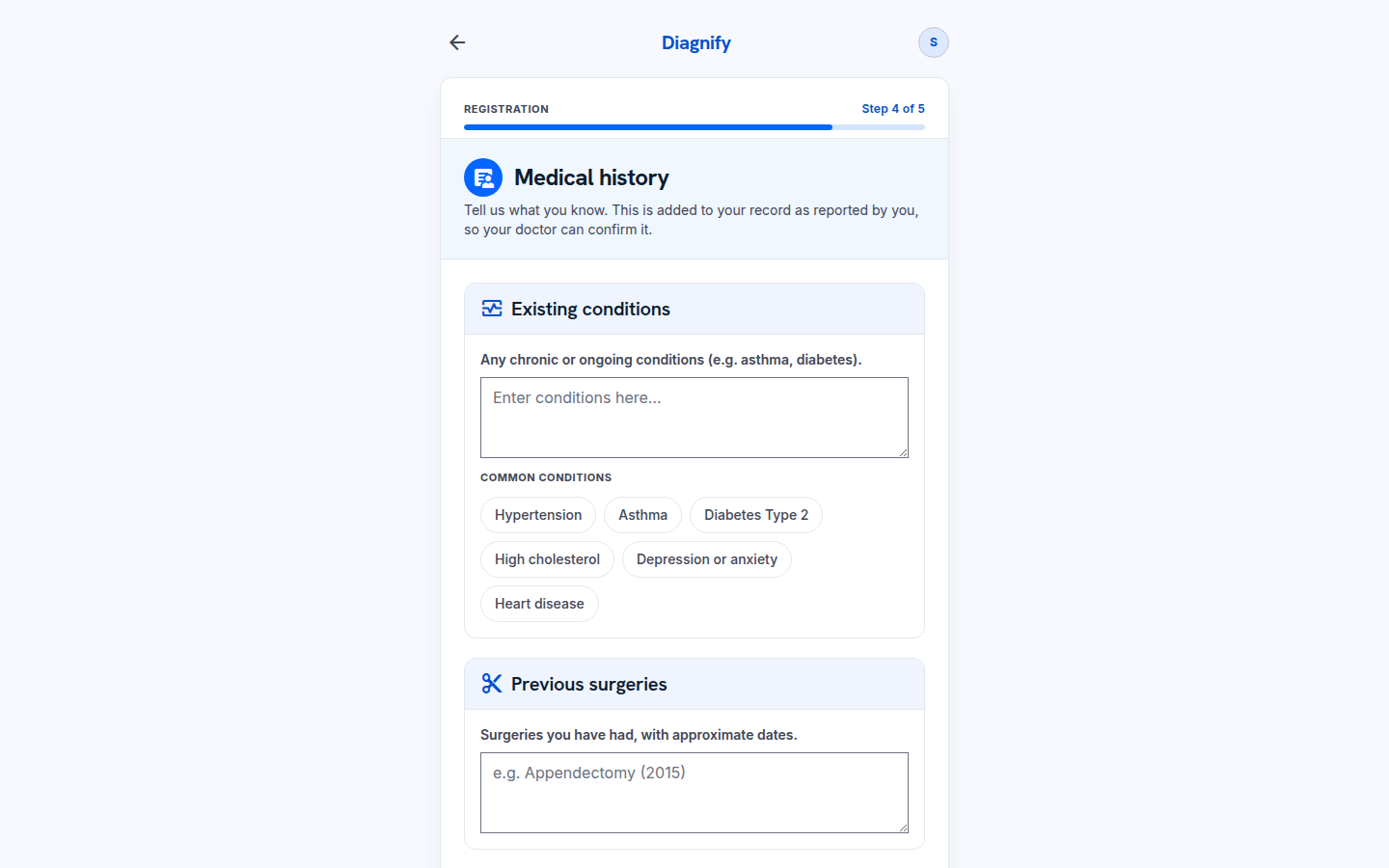 Step 4 of 5, the medical background step