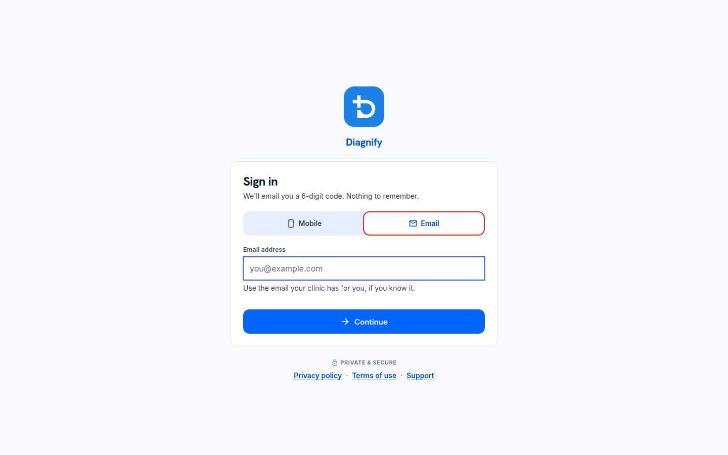 The email sign-in box