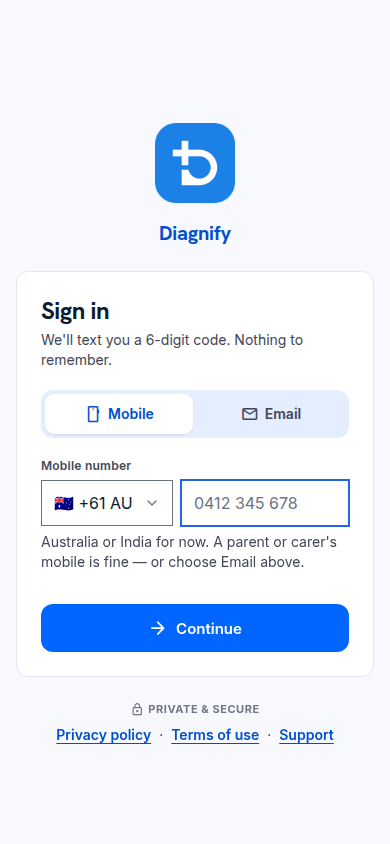 The Sign in screen on a phone