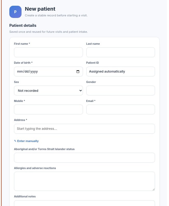 Patient registration form