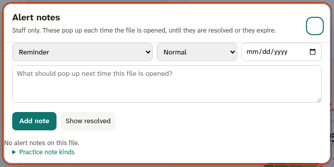 Alert notes panel showing threads priorities and resolve controls