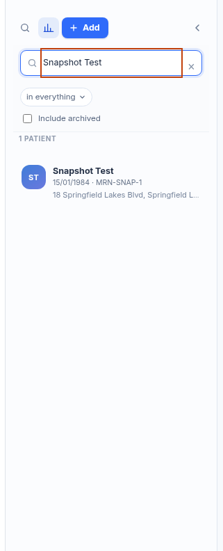 Patient search filtering list