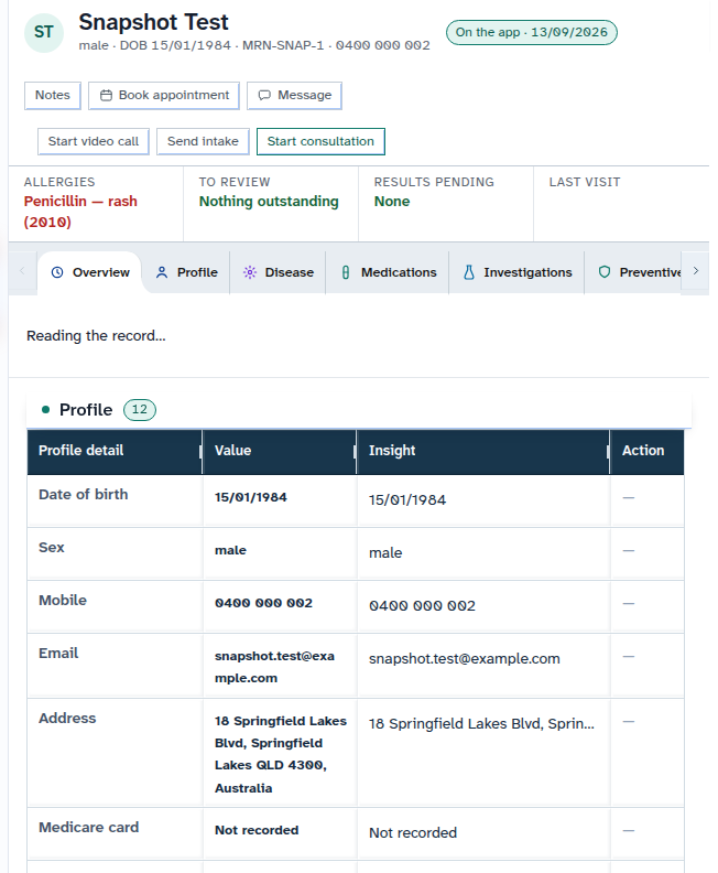 Patient record opened