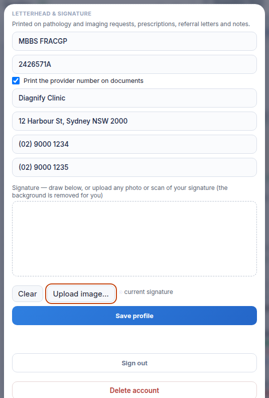 Signature drawing pad and file upload options
