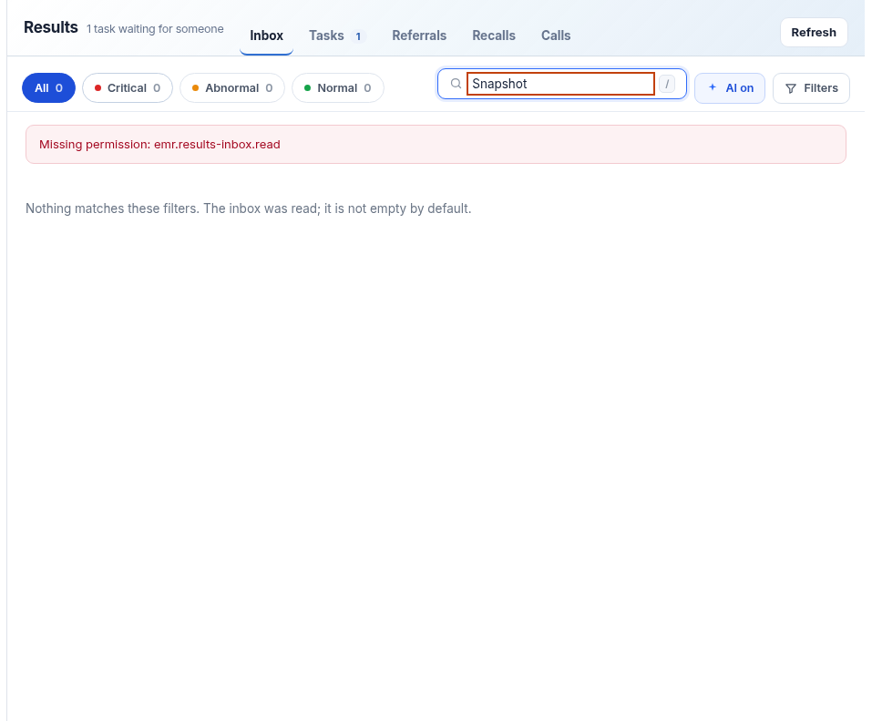Results inbox search filtering patient rows