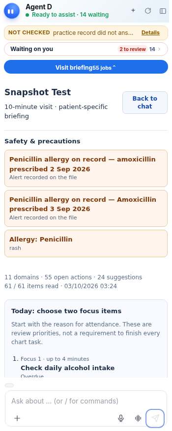 Open Snapshot Test and read the allergy line.